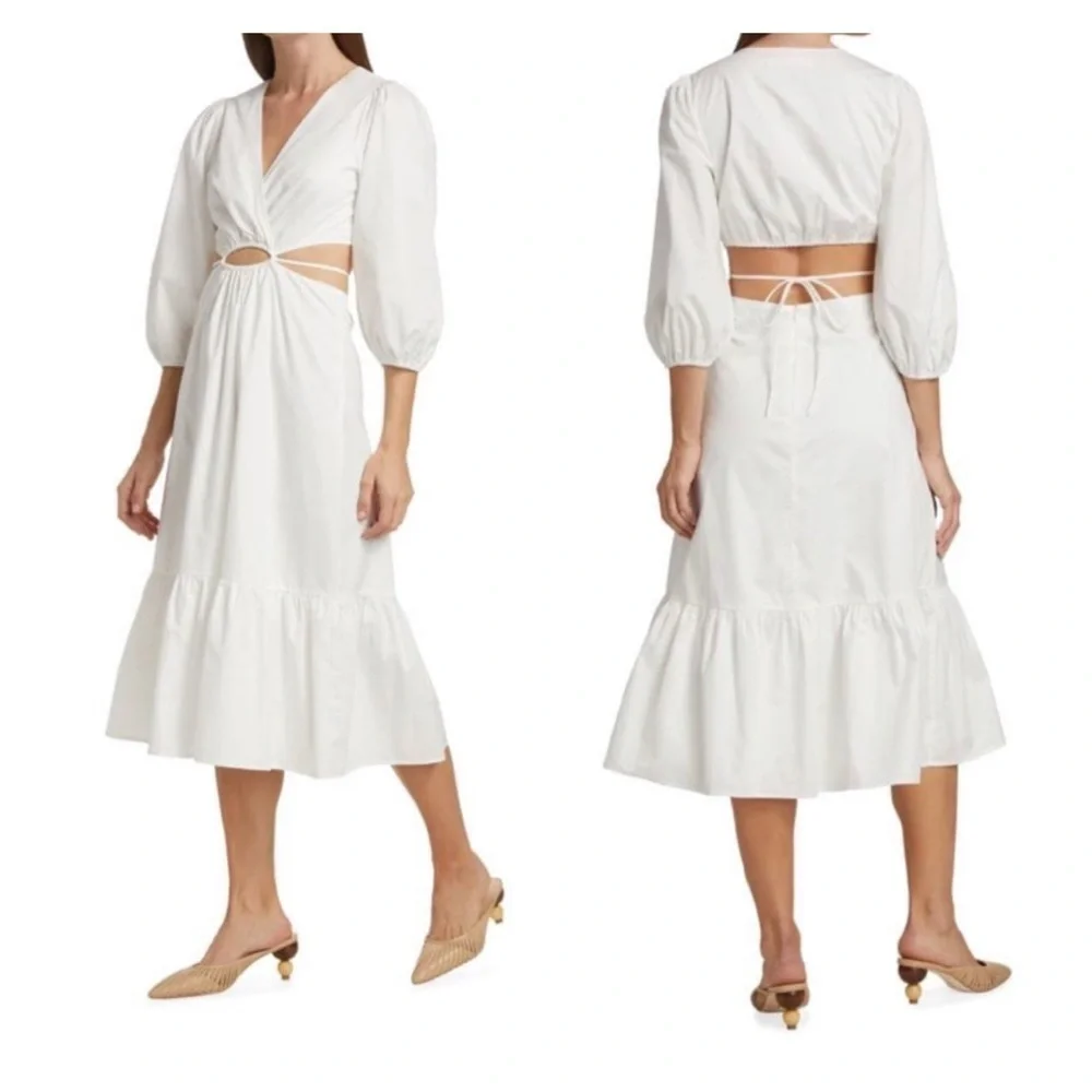 ASTR White Cutout Surplice Midi Dress Puff Sleeve Resort Vacation L NWT - Picture 12 of 14
